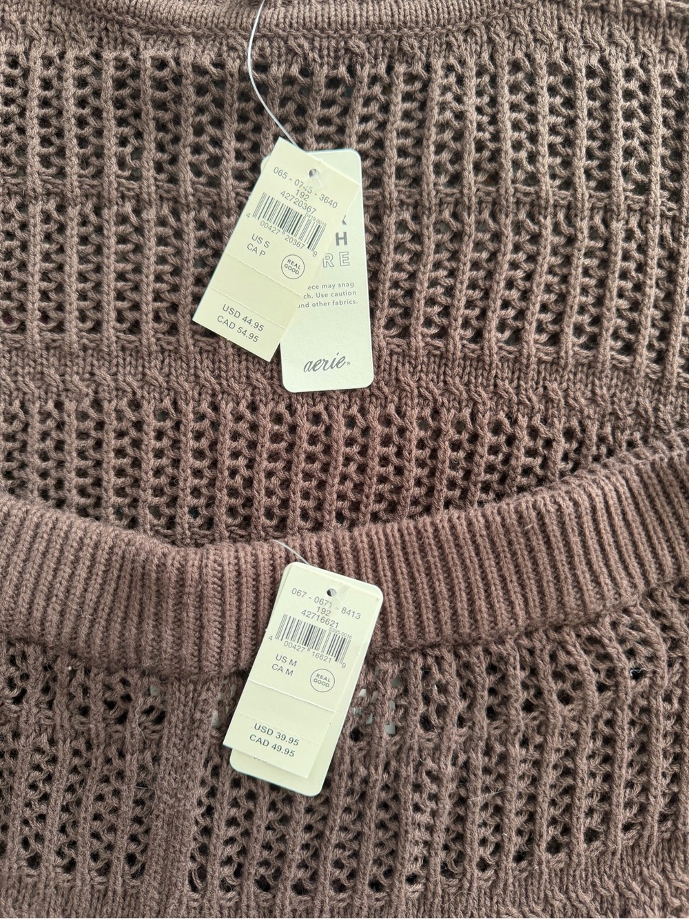 aerie Brown Crochet Knit Swim Coverup Top & Shorts Set - Picture 2 of 2